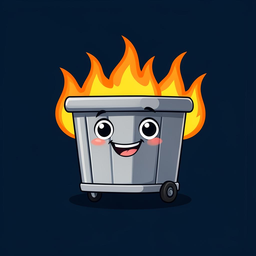 Cute dumpster fire mascot